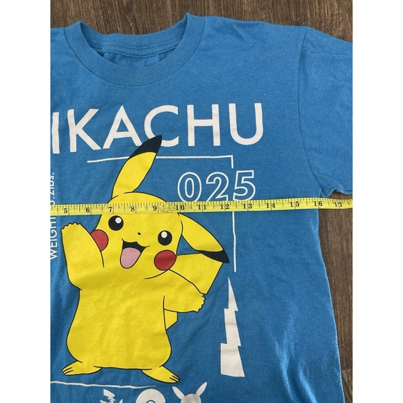 Pokémon Pikachu 025 Stats T-shirt 2016 Blue S Youth SS Cotton Blend - Picture 5 of 6